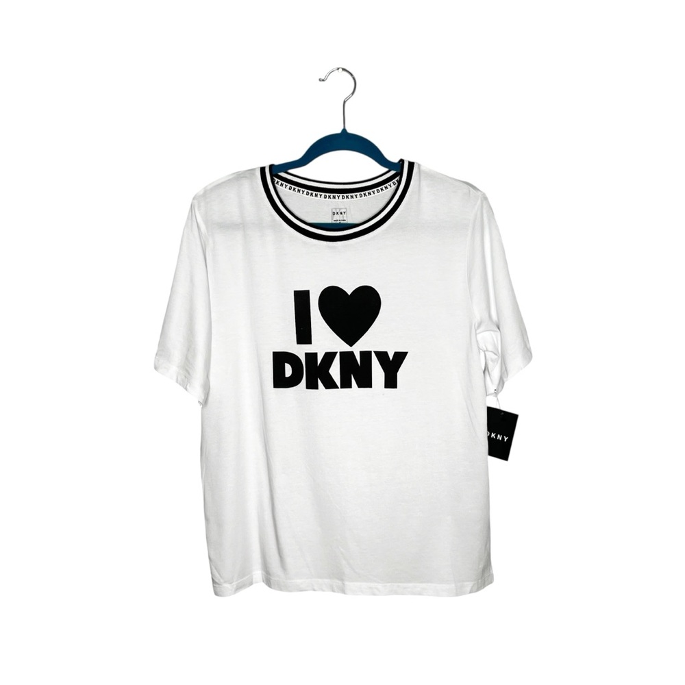 NWT DKNY Logo Black & White Ringer Sleep Casual Tee Shirt